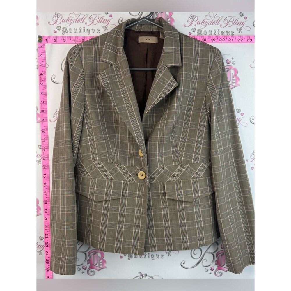 I.e. blazer buttons y2k green Brown Plaid Tailored Blazer Jacket